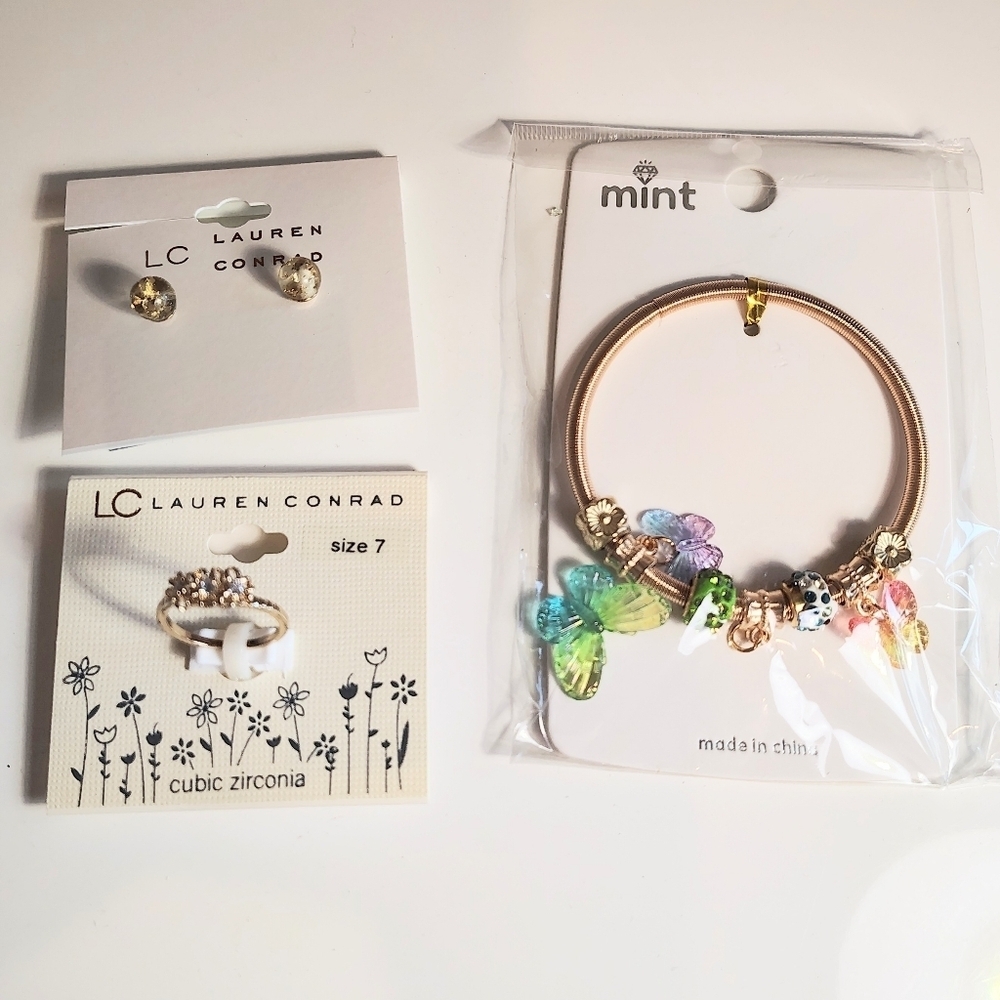 Lauren Conrad Jewelry Set With Mint Bracelet Ring Size 7
